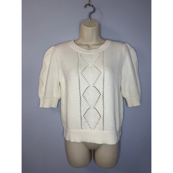 Sundance Knit Short Sleeve Sweater Cream Classic Romantic Sz MPetite - Picture 1 of 8
